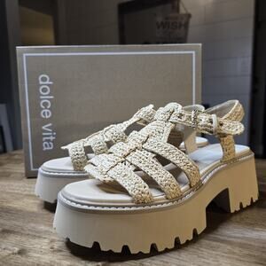 Dolce Vita Latice Platform Sandals Women’s 10 Light Natural Raffia NEW